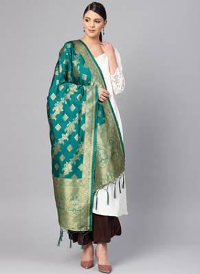 Women green Color Woven Banarasi Dupatta 1