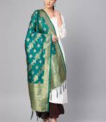 Women green Color Woven Banarasi Dupatta