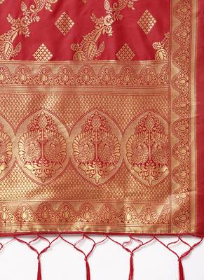 Women Red Color Woven Banarasi Dupatta 2