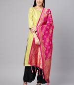 Women Rani pink Color Woven Banarasi Dupatta