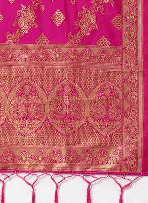 Women Rani pink Color Woven Banarasi Dupatta 2