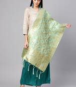 Women Sea green Color Woven Banarasi Dupatta