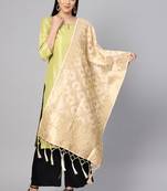 Women Cream Color Woven Banarasi Dupatta