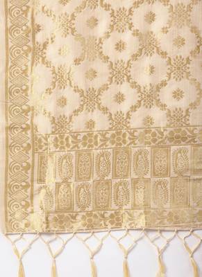 Women Cream Color Woven Banarasi Dupatta 2