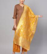 Women Mustard Color Woven Banarasi Dupatta