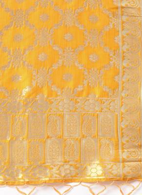 Women Mustard Color Woven Banarasi Dupatta 2