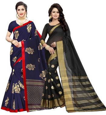 Combo Of 2 Poly Silk  Multicolor Printed Women's Saree 1