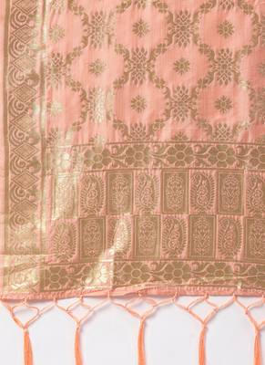 Women Peach Color Woven Banarasi Dupatta 2