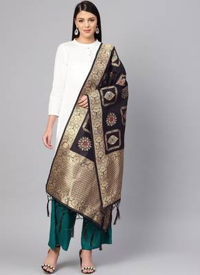 Women Black Color Woven Banarasi Dupatta 1