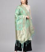 Women Sea green Color Woven Banarasi Dupatta