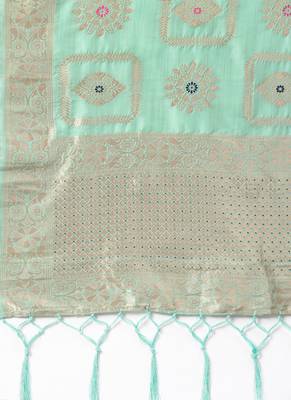 Women Sea green Color Woven Banarasi Dupatta 2