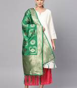 Women Green Color Woven Banarasi Dupatta