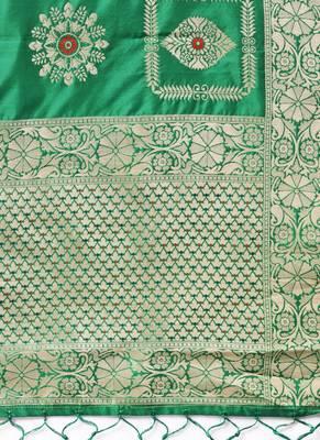 Women Green Color Woven Banarasi Dupatta 2