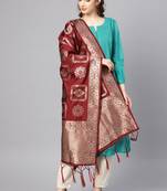 Women Maroon Color Woven Banarasi Dupatta