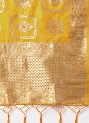 Women Yellow Color Woven Banarasi Dupatta 2
