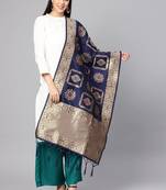Women Navy blue Color Woven Banarasi Dupatta