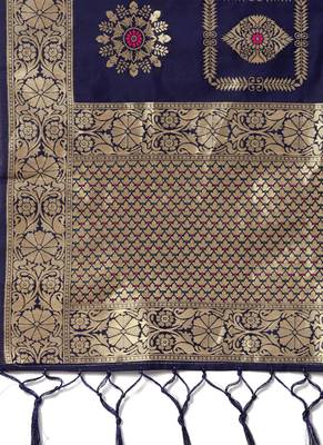 Women Navy blue Color Woven Banarasi Dupatta 2