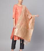Women Peach Color Woven Banarasi Dupatta
