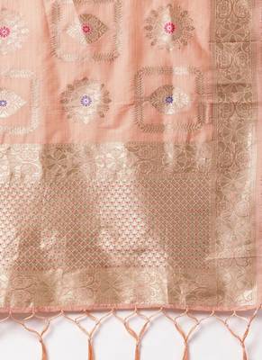 Women Peach Color Woven Banarasi Dupatta 2