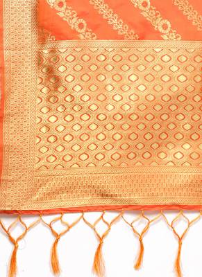 Women Dark Orange Color Woven Banrasi Dupatta 2