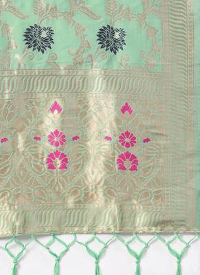 Women Sea Green Color Woven Banarasi Dupatta 2