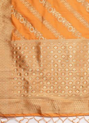 Women Orange Color Woven Banarasi Dupatta 2