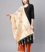 Women Cream Color Woven Banarasi Dupatta