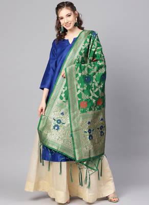 Women Green Color Woven Banarasi Dupatta 1