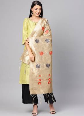 Women Light grey Color Woven Banarasi Dupatta 1