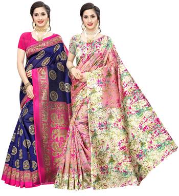 Combo Of 2 Poly Silk  Multicolor Printed Women's Saree 1