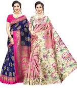 Combo Of 2 Poly Silk  Multicolor Printed Women's Saree
