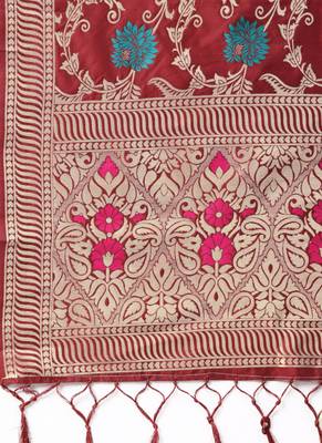 Women Maroon Color Woven Banarasi Dupatta 2