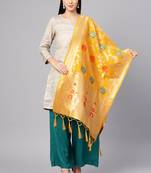 Women Mustard Color Woven Banarasi Dupatta