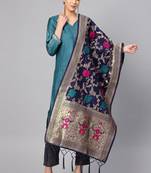 Women Navy blue Color Woven Banarasi Dupatta