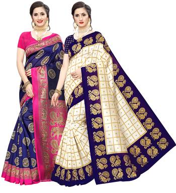 Combo Of 2 Poly Silk  Multicolor Printed Women's Saree 1