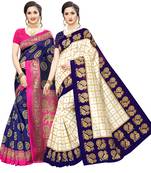 Combo Of 2 Poly Silk  Multicolor Printed Women's Saree