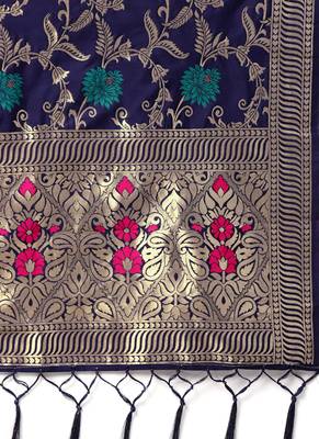 Women Navy blue Color Woven Banarasi Dupatta 2