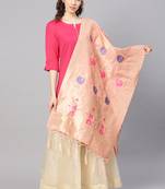 Women Peach Color Woven Banarasi Dupatta