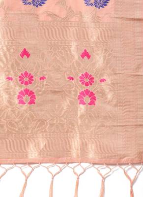 Women Peach Color Woven Banarasi Dupatta 2