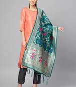 Women Turquoise Color Woven Banarasi Dupatta