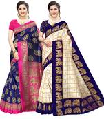 Combo Of 2 Poly Silk  Multicolor Printed Women's Saree