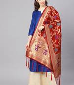 Women Red Color Woven Banarasi Dupatta