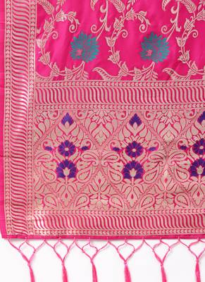 Women Rani pink Color Woven Banarasi Dupatta 2