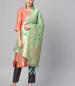 Women Sea green Color Woven Banarasi Dupatta