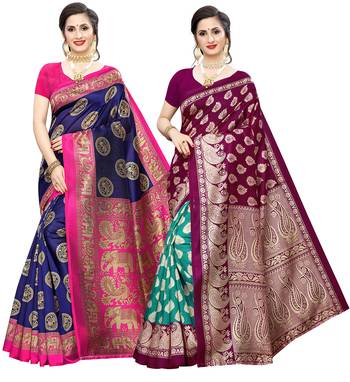 Combo Of 2 Poly Silk  Multicolor Printed Women's Saree 1