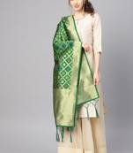 Women Green Color Woven Banarasi Dupatta