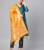 Women Mustard Color Woven Banarasi Dupatta