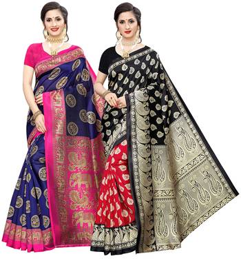 Combo Of 2 Poly Silk  Multicolor Printed Women's Saree 1