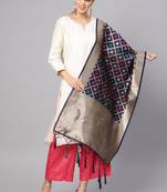 Women Navy blue Color Woven Banarasi Dupatta