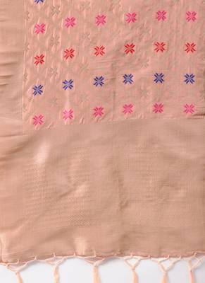 Women Peach Color Woven Banarasi Dupatta 2